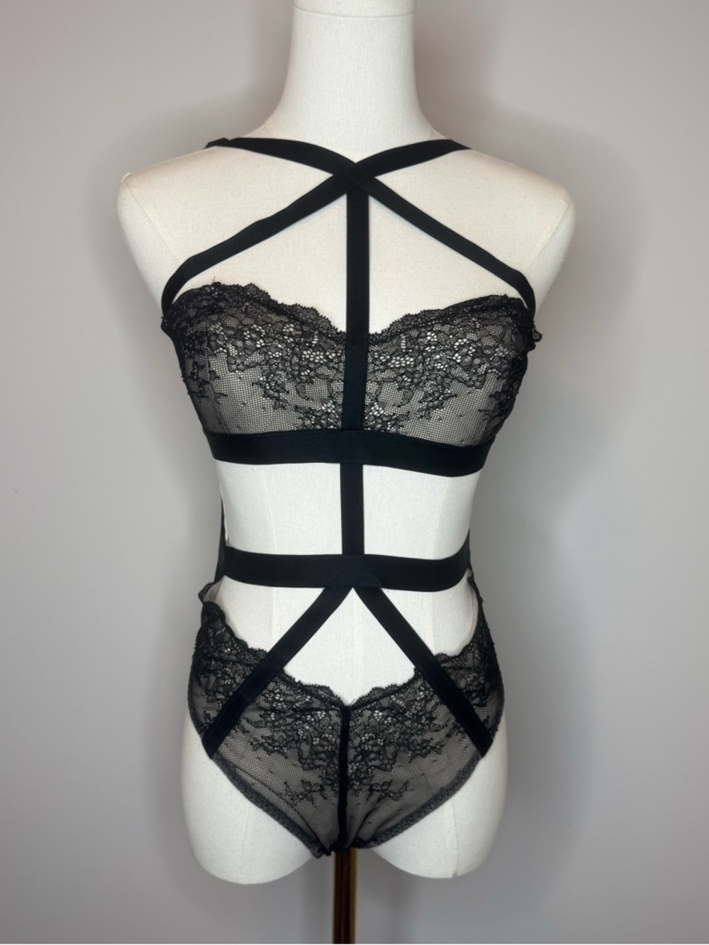 Victoria's Secret Black Lace Strappy Lace Teddy